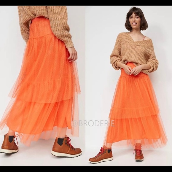 Anthropology dot tulle maxi orange skirt. - Picture 7 of 8